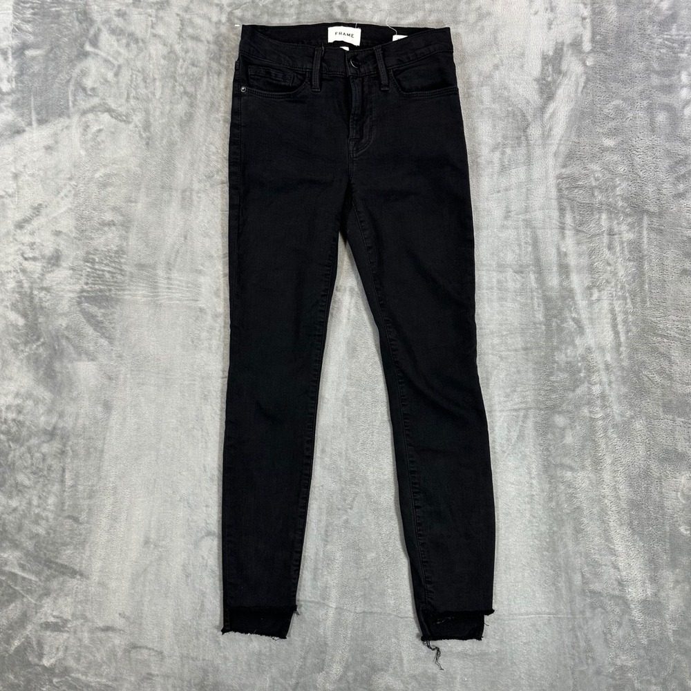 FRAME Le Skinny Jeans Women's Size 25 Black Denim Pants Raw Hem